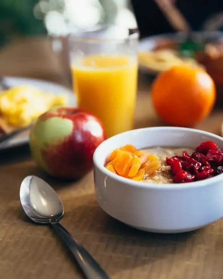 A fruit bowl on the breakfast table